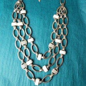 2/20$ Coldwater creek gold tone rhinestones and white 3 strands